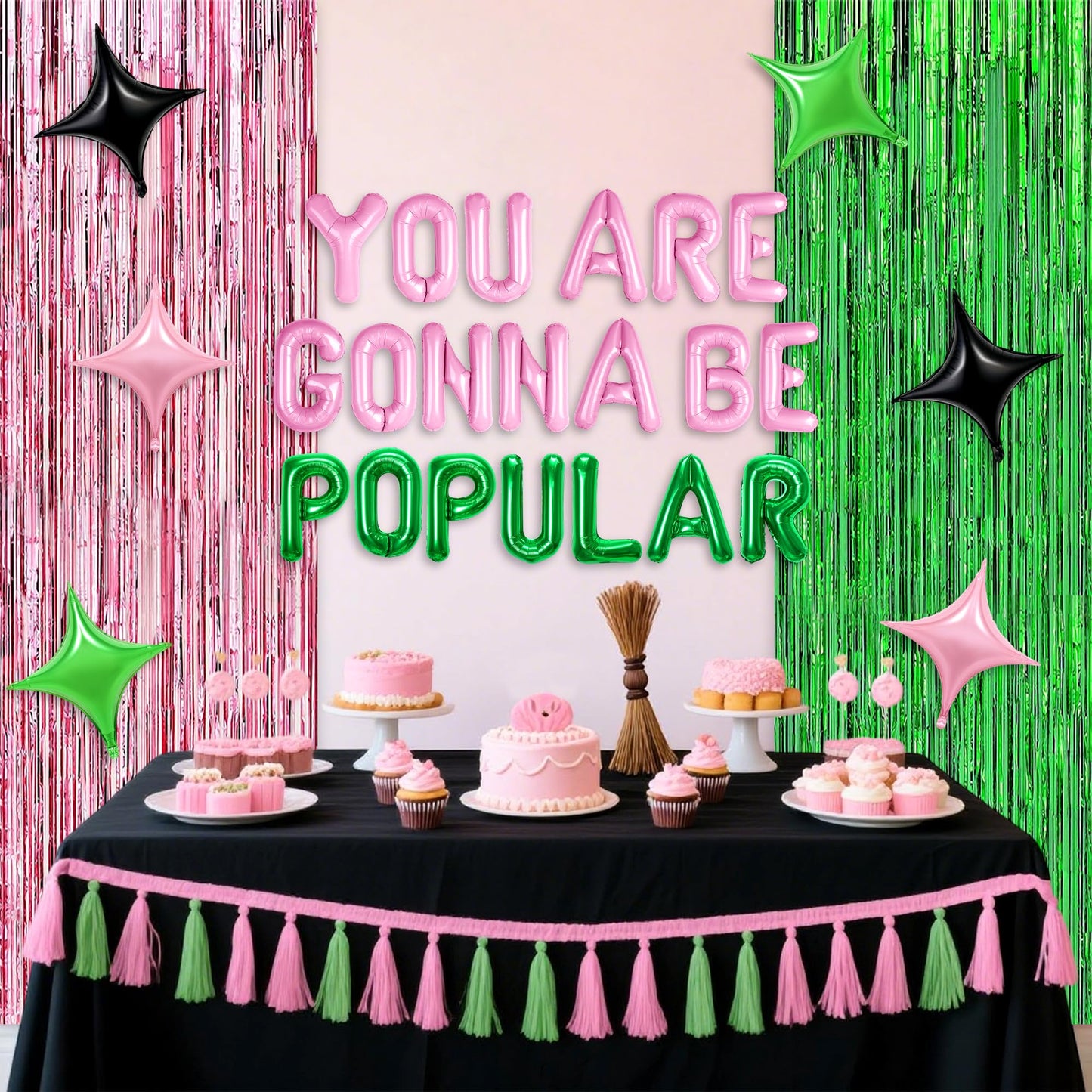 LaVenty You're Gonna Be Popular Balloon Banner for Witch Birthday Party Pink and Green Princess Witch Party Decorations