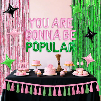 LaVenty You're Gonna Be Popular Balloon Banner for Witch Birthday Party Pink and Green Princess Witch Party Decorations