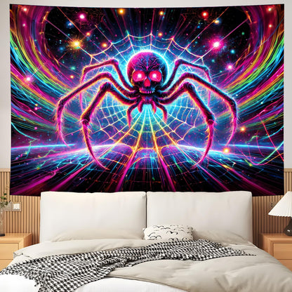 NYZE Blacklight Spider Tapestry Cool Posters Glow in the Dark Tapestry UV Reactive Black Light Halloween Tapestries Easy Hanging Wall Decor for Living Room Dorm Home(59" x 51")