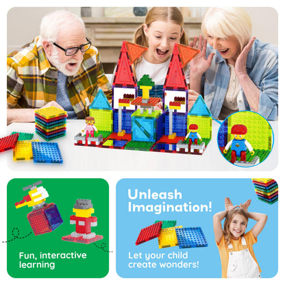 PicassoTiles Magnetic Brick Tiles STEM Creative Magnetic Tiles Building Block Set Building Brick Construction Toy Socket Spikes Toys Accessory Educational Imaginative Learning Kit Stacking Set