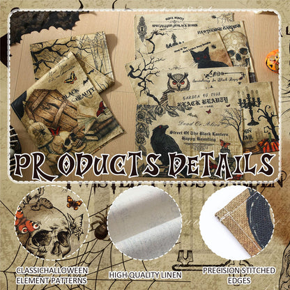 Breling 7 Pcs Halloween Placemats with Runner 12"x18" Terror Forest Gothic Bat Placemats Washable Rectangle Skull Table Mats for Halloween Kitchen Dining Table Home Accessories(Gothic)