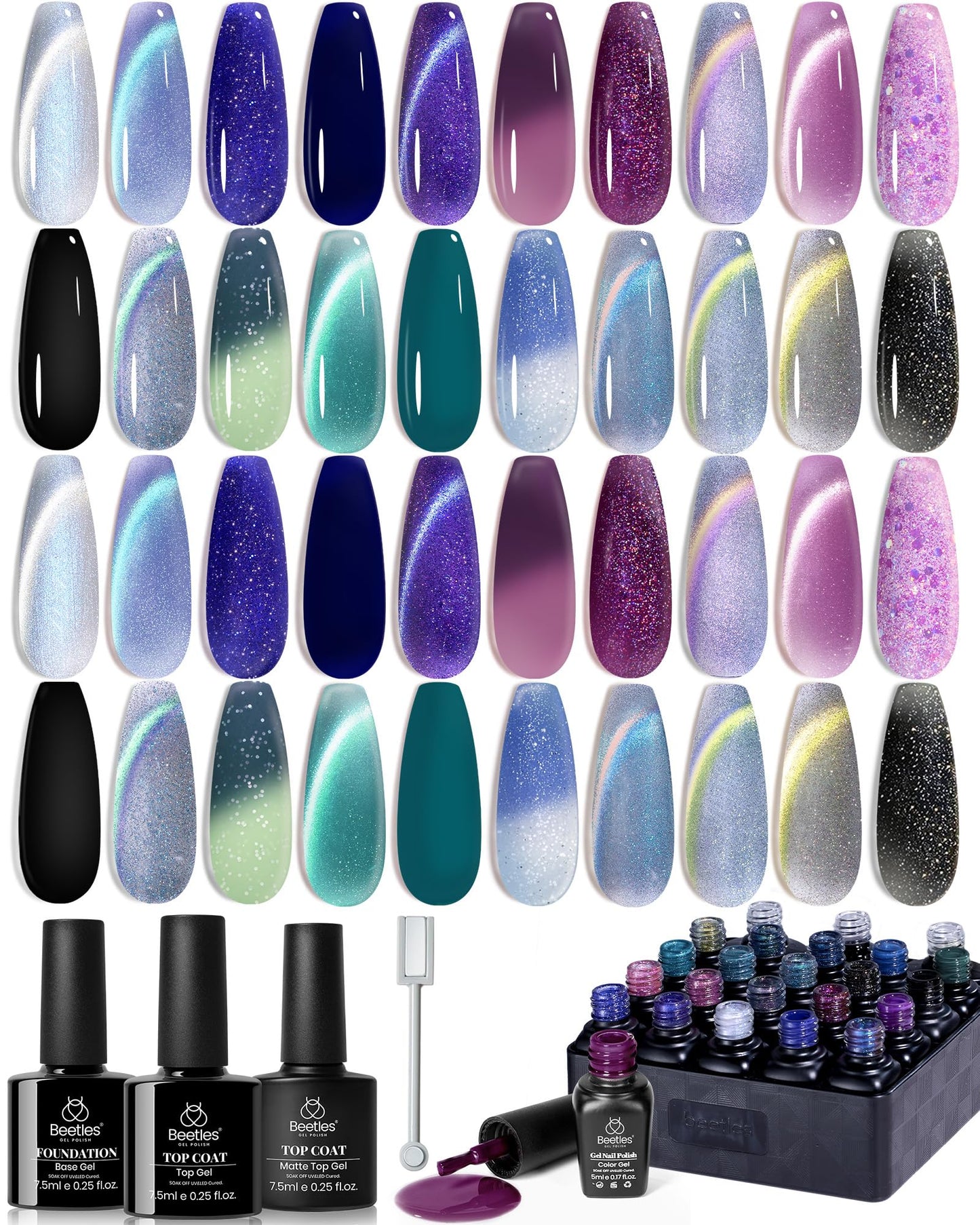 beetles Gel Polish 44pcs Fall Gel Nail Polish Set 36 Colors Brown Burgundy Red Blue Purple Orange Green Black Nude White with Base Top Coat UV LED Needed Salon DIY at Home Gift for Women Colorful Muse