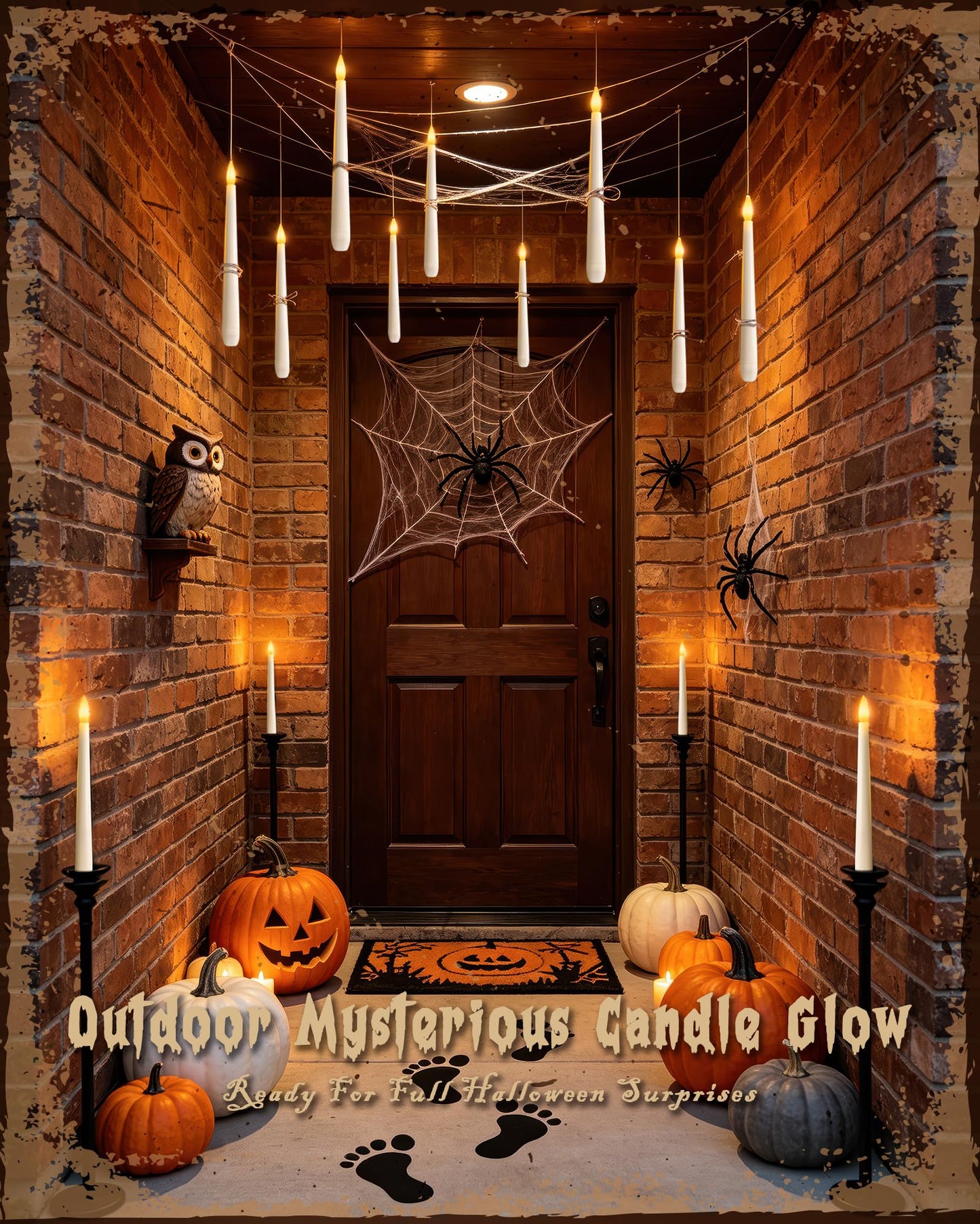 Meigic 10PCS Floating Candles with Wand Remote, Flameless Hanging Taper Candles with Flickering Warm Light, Battery Operated Magic Candles for Halloween Indoor Ceiling Decor, Hallway, Bedroom, Party