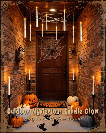 Meigic 10PCS Floating Candles with Wand Remote, Flameless Hanging Taper Candles with Flickering Warm Light, Battery Operated Magic Candles for Halloween Indoor Ceiling Decor, Hallway, Bedroom, Party