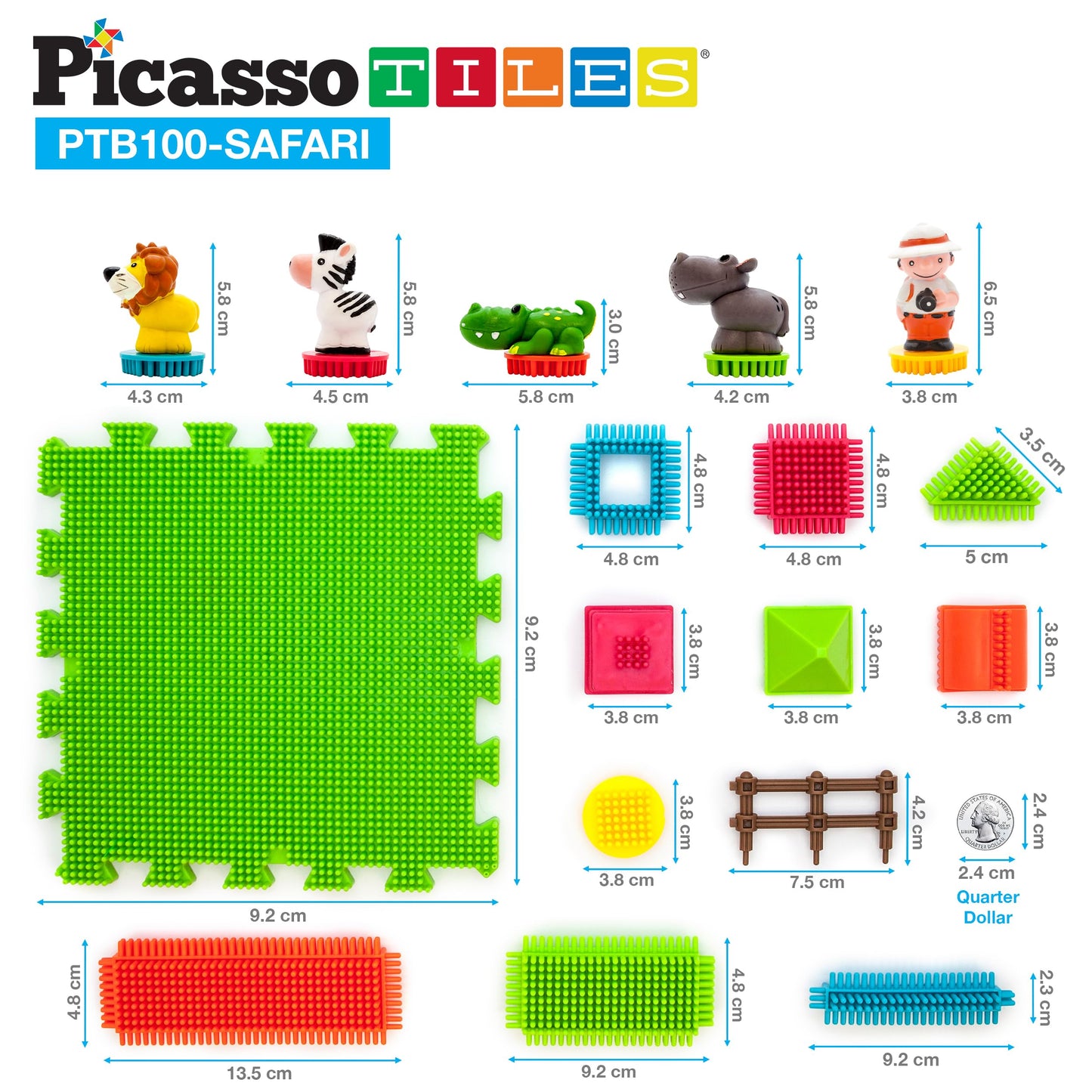 Picasso Toys PTB100 100pcs Hedgehog Block 3D Building Blocks Tiles Safari Theme Set Learning Playset STEM Toy Set Educational Kit Child Brain Development Preschool Kindergarten Toy for Age 3 & Up
