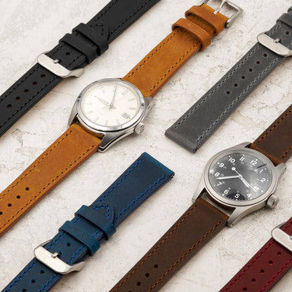 Benchmark Leather Watch Band - Crazy Horse Leather Watch Straps for Men & Women - Quick Release Spring Bars - Choice of Color - 18mm, 20mm, or 22mm Widths (20mm, Grey)