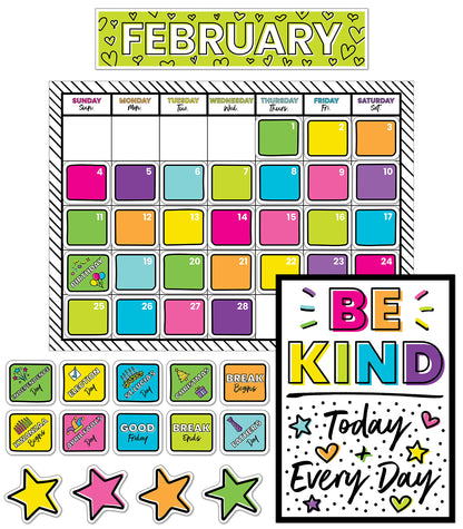 Carson Dellosa Kind Vibes 129 pc Set Wall Calendar, Monthly Headers, Birthdays, Holidays, Number Cover Ups, Motivational Poster, Star Cutouts, and More for Bulletin Board and Classroom Decor