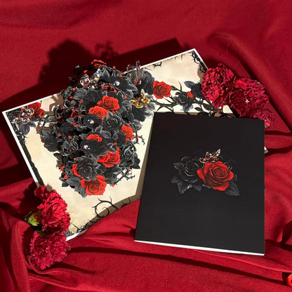 4BO Craft Gothic Black Rose 3D Greeting Card, Halloween Pop Up Card, Happy Halloween Birthday Card, Spooky Anniversary Cards for Wife Women, Goth Valentines Card