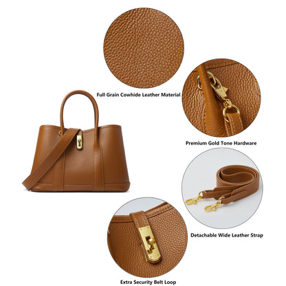 DORIS&JACKY Top Handle Satchel Purse for Women Medium Designer Leather Tote Bag with Wide Long Strap (Brown)