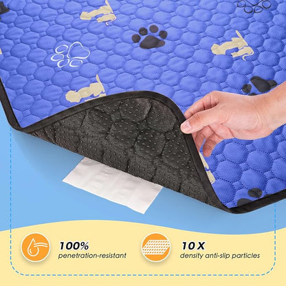 WanpeeGoo Washable Pee Pads, Puppy Pee Pad for Dogs, 2 Pack Absorbent Reusable Training Dog Pads Pet Puppy Pads, Non-Slip Potty Pads for Whelping, Playpen, Crate, Bed, Blue 24"x48"
