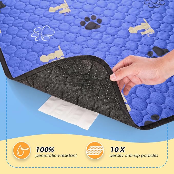 WanpeeGoo Washable Pee Pads, Puppy Pee Pad for Dogs, 2 Pack Absorbent Reusable Training Dog Pads Pet Puppy Pads, Non-Slip Potty Pads for Whelping, Playpen, Crate, Bed, Blue 32"x63"
