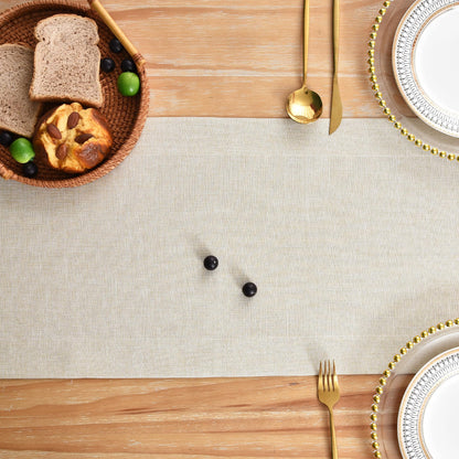 NEWISHER Farmhouse Rustic Table Runner Solid Beige Rectangular Table Runners Faux Linen Table Runner for Everyday Use Kitchen Dining Party Table 13x72 Inch