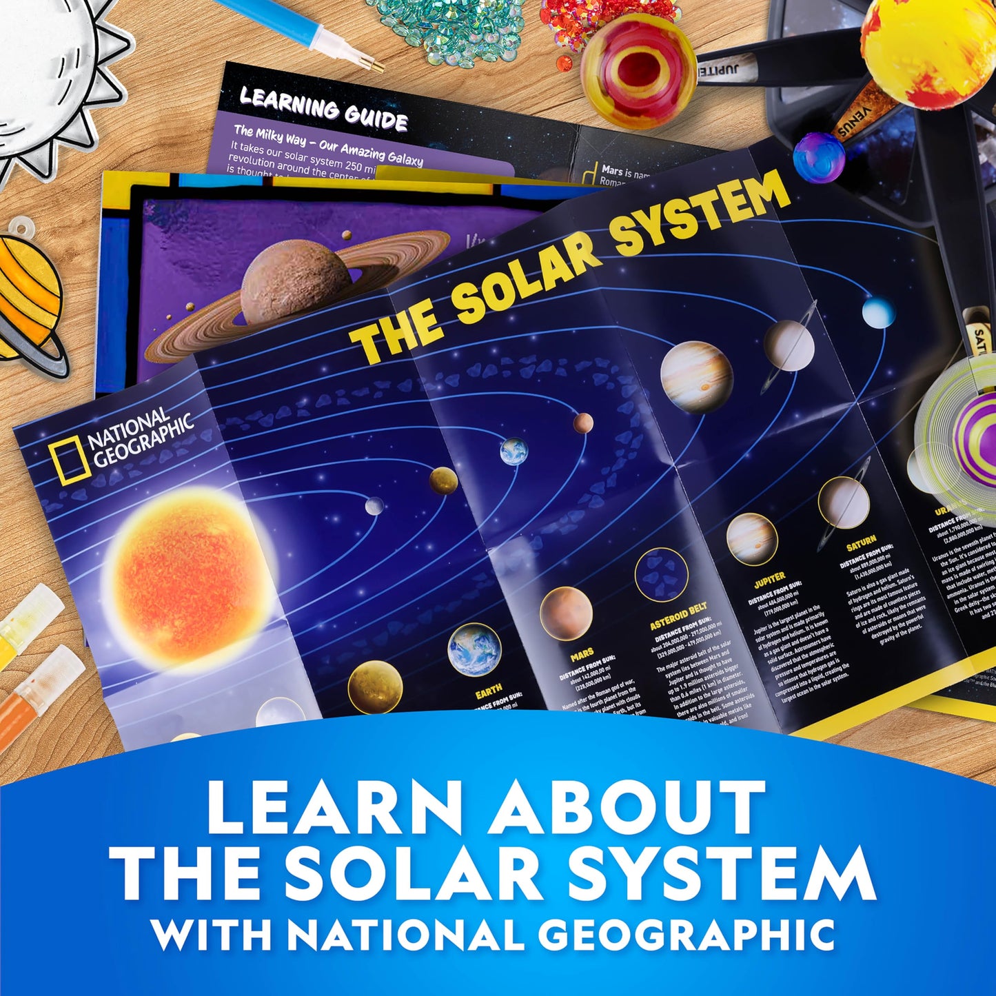 National Geographic Ultimate Space Activity Kit – Diamond Painting Solar System Night Light, Glow-in-The-Dark Solar System Model & Stained Glass Window Art, Outer Space STEAM Arts & Crafts for Kids