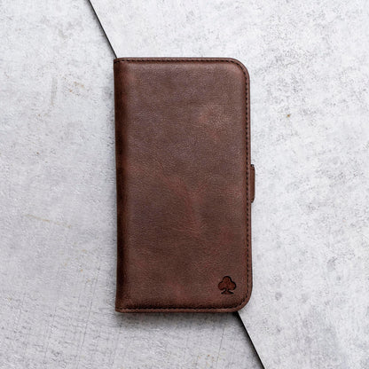 Porter Riley - Leather Case Compatible with iPhone 17. Premium Genuine Leather Stand/Cover/Wallet/Flip Case with Card Slots & Horizontal Stand (Chocolate Brown)