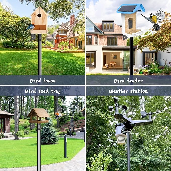 Gtongoko Smart Bird Feeder Pole 1-Inch Dia 110 Inch Bluebird House Pole for Outdoors Weather Station Heavy Duty Metal Mounting Kit Adjustable Bird Feeder Stand Black