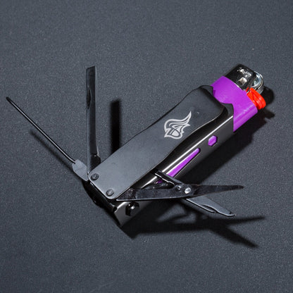 LighterBro Pro Lighter Sleeve - Multi-tool - 420 Stainless Steel - Easily Fits Your Favorite Lighters - Includes Mini Pocket Knife, Ruler, Scissors, Screwdriver, Poker, Key Ring & More (Black)