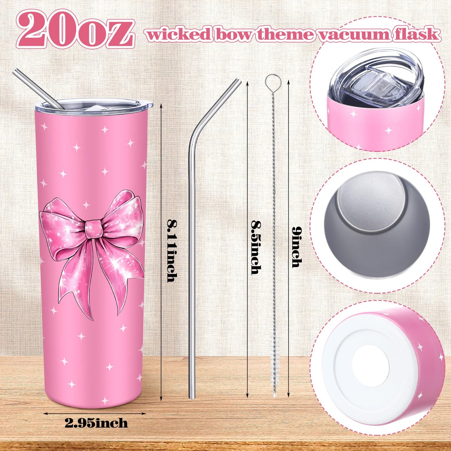Geiserailie 2 Pack Witch Graduation Gifts for Daughter Pink and Green Stainless Tumblers 20 oz Bow Movie Steel Cups with Lids for Witch Fans Accessory for Women Friend Birthday Party Favor
