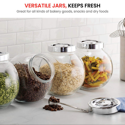 Bormioli Rocco Pandora Glass Candy Jar 75½-Ounce Cookie Jar (2 Pack) with Plastic Airtight Seal Lid 2-Way Display, Bulk-Food Storage Jar for Snacks, Dry Food, Jelly Beans Canister, Apothecary Jars.