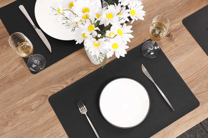 Wipeable Placemats Leather Table Mats Waterproof Heat-Resistant Easy to Clean for Dining Table Set Kitchen Table (6, Black)