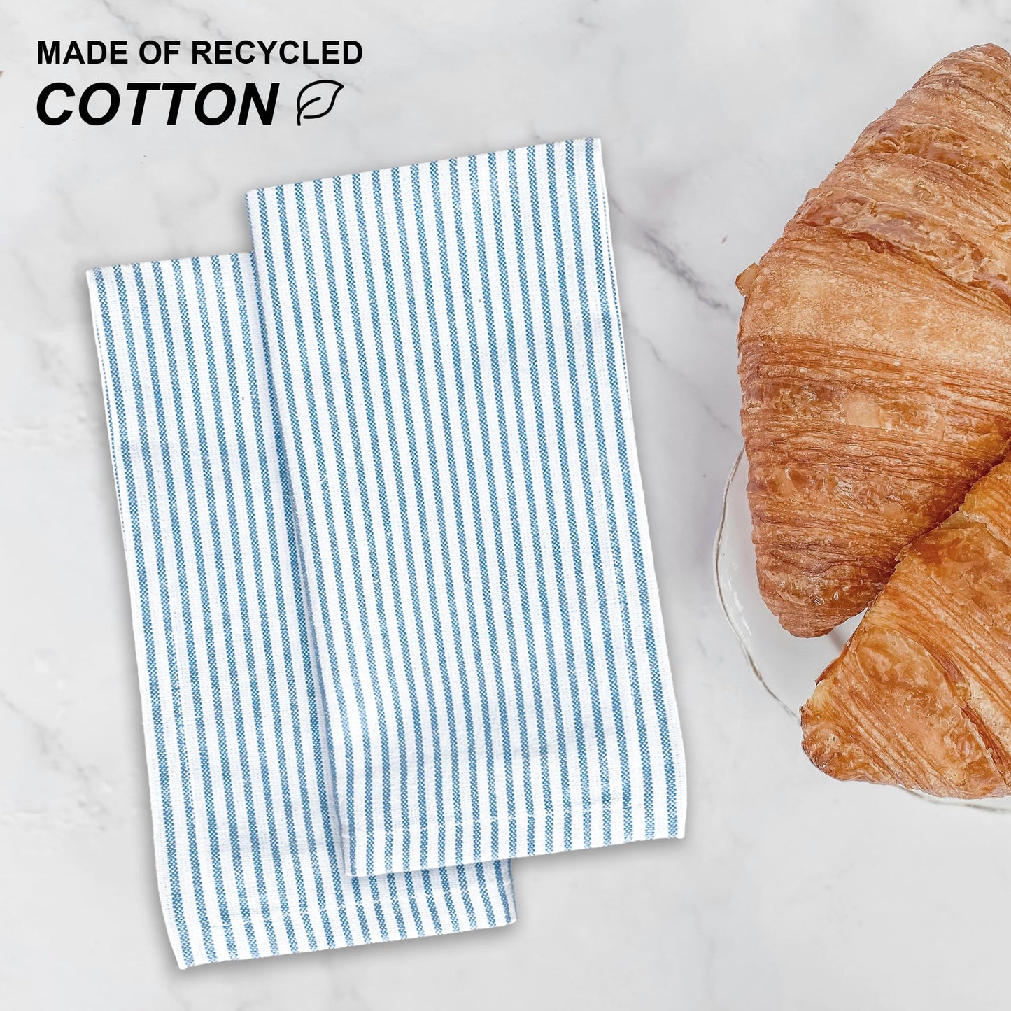 CHARDIN HOME Sky Blue & White Pinstripe Napkin, 18x18 in, Set of 6 Everyday Cloth Napkins, Recycled Cotton, Also Perfect for Holidays, Dinner Parties, Birthdays, Weddings, Hotels