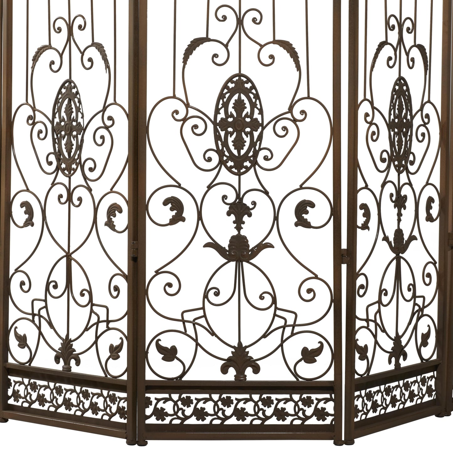 Deco 79 Metal Partition Room Divider Screen Hinged Foldable Arched Partition 5 Panel Privacy Screen with Relief Acanthus Design, Room Partition 80" x 1" x 80", Bronze