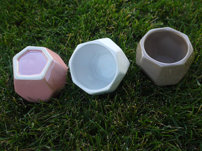 Admired By Nature Mini Pot Planters 3 Inch Ceramic Geometric Design Succulent Plant Pots, Set of 3