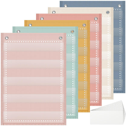 Gueevin 6 Set Magnetic Pocket Chart with 5 Clear Pockets and 30 Dry Erase Cards Painted Classroom Schedule Pocket Chart for Whiteboard Class Demonstrations(Macaron Color,Stripes Pattern)
