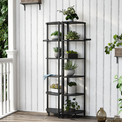 IRCPEN 6 Tier Corner Shelf 63.1" Tall Corner Shelves Stand Ladder Shelf Standing Bookshelf Organizer Display Rack Bookcase Plant Stand Industrial Rustic Style for Living Room Bedroom Black CS-001BW
