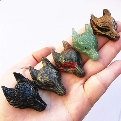 Bacatgem Natural Tiger's Eye 1.57 inchs Wolf Head Pocket Crystals and Healing Stone Figurine,Haped DIY-Jewelry Pendant