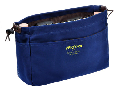 Vercord Canvas Handbag Organizers, Sturdy Purse Insert Organizer Bag in Bag, 10 Pockets Navy Blue Small