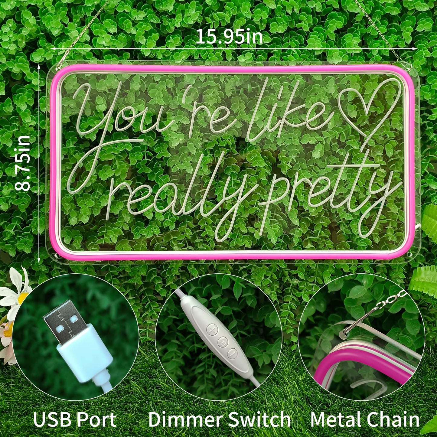 You're Like Really Pretty Neon Signs for Wall Decor, LED Neon Sign Aesthetic Room Decor for Teen Girls Neon Lights Signs for Bedroom, Salon, Wedding Party Pink Neon Name Sign