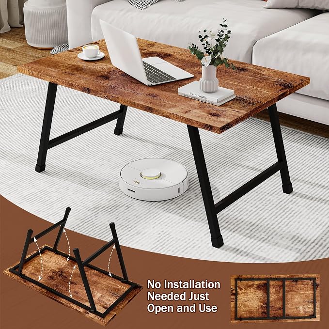 Foldable Rectangular Coffee Table - Stylish and Functional Folding Table for Living Room, Compact Design with Sturdy Frame, Ideal for Apartments, Offices, and Small Spaces,Easy Assembly,Brown
