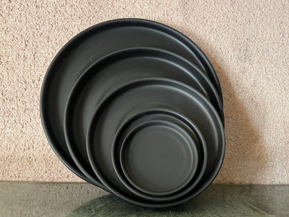 Woiida 12 Inch Ceramic Saucer - Ceramic Drainage Tray for Plant Pot (Matte Black)