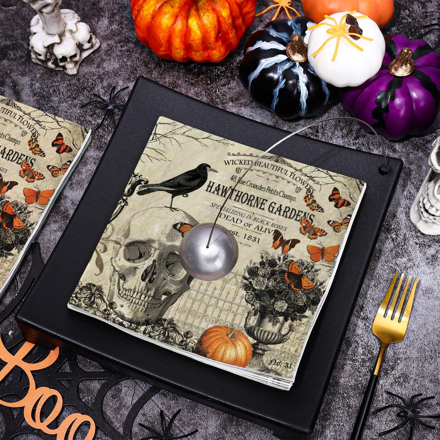 JarThenaAMCS 80Pcs Halloween Paper Napkin Vintage Skull Crow Luncheon Napkin Disposable Dessert Dinner Hand Napkin for Halloween Party Supplies