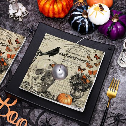JarThenaAMCS 80Pcs Halloween Paper Napkin Vintage Skull Crow Luncheon Napkin Disposable Dessert Dinner Hand Napkin for Halloween Party Supplies