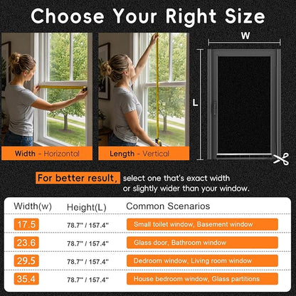 Blackout Window Privacy Film, Removable Window Cover Static Cling, Darkening Light Heat Blocking, Window Tint for Home Garage Bedroom Day Sleep, Black 47.2 Inch * 78.74 Inch