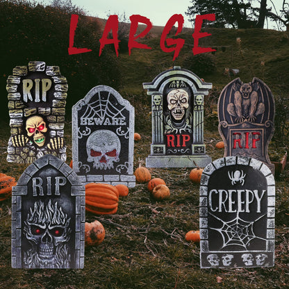 17in Tombstones Yard Sign with Stakes, 6PCS Graveyard Halloween Decorations Scary Gravestone Headstone Lawn Signs Halloween Decor Halloween Tombstones & Cemetery Decorations Waterproof(Large)