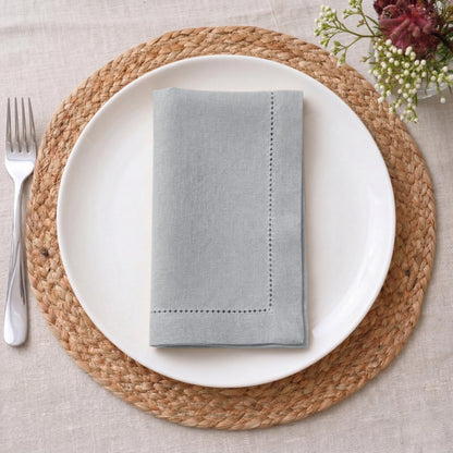 Palisa Grey Cotton Napkins Set of 4 | Premium Hemstitch Detailing Cloth Dinner Napkins 18x18 Inch | Soft Washable & Reusable Table Napkins for Everyday Use Weddings Parties Restaurants & Hotels