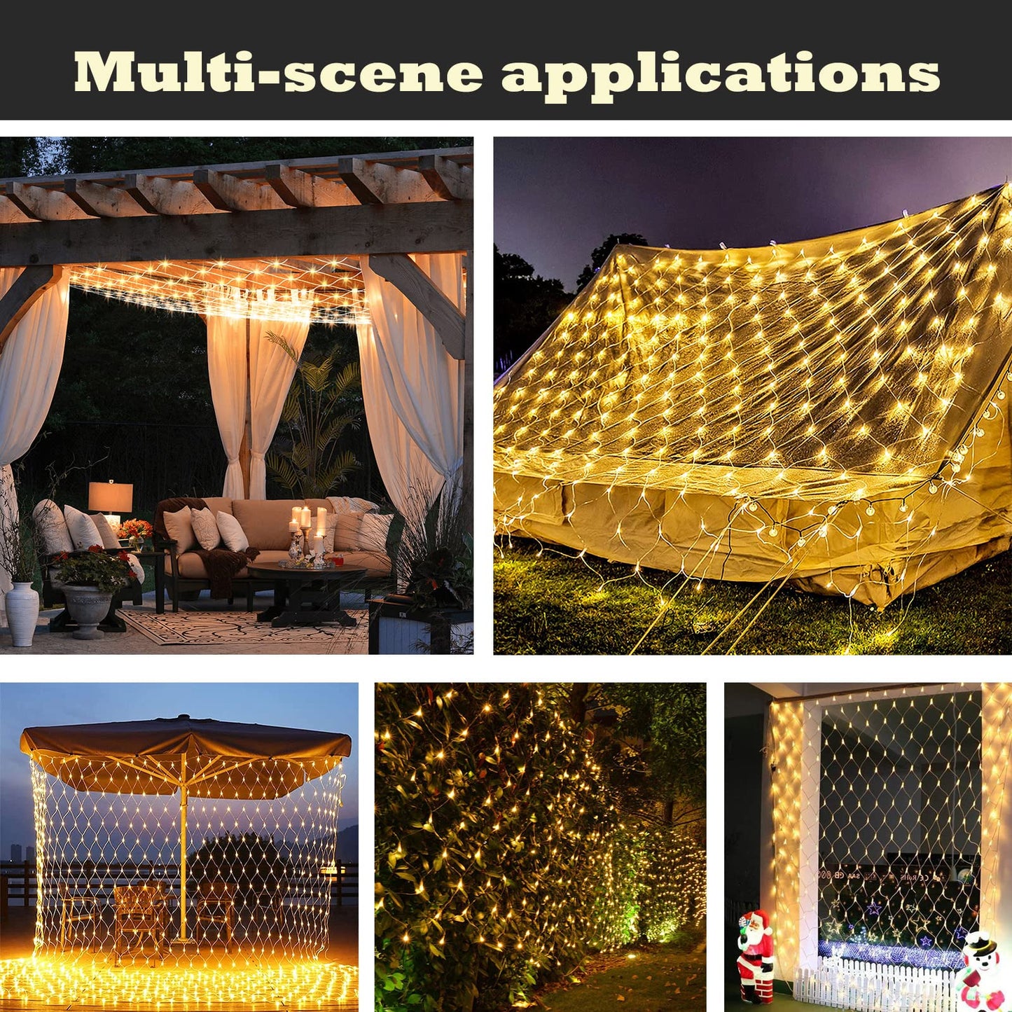 LED Net Lights, 270L 10×10 FT Outdoor Mesh Lights for patio, Pergolas