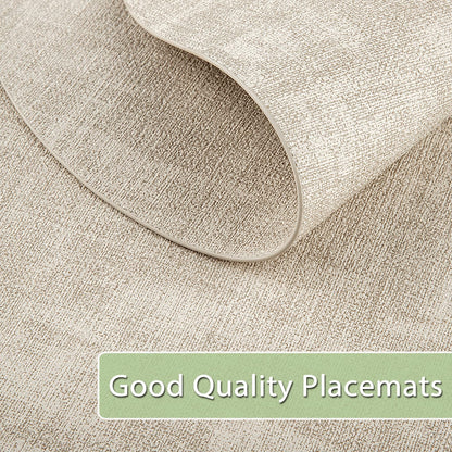 BARTHKIT Placemats for Dining Table Set of 6 Non-Slip, Heat Resistant Oval Leather Placemat Double Layer, Waterproof Table Mats Easy to Clean for Kitchen Dining Room Coffee Office Table, Beige