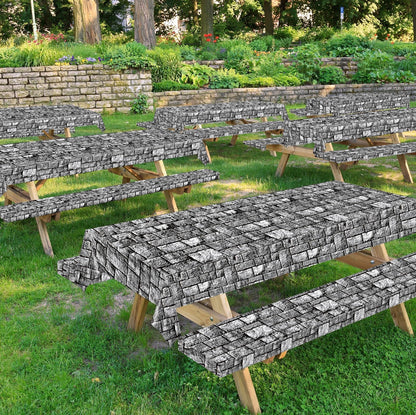 party greeting Brick Stone Wall Tablecloth Roll Disposable Stone Wrapping Plastic Table Cover Castle Backdrop for Halloween Western Birthday Medieval Party Decoration Favors Supplies 100FT x 51 Inch