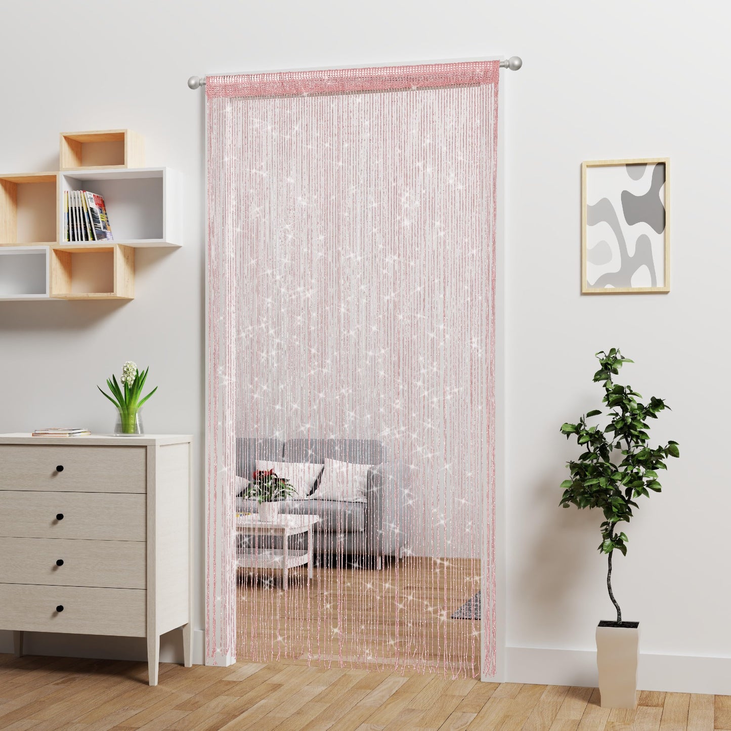 Atsweetlife Door String Curtain Doorway Beads Curtains,Hanging Room Divider Beaded Decor Hippie Glitter Fringe Panel Closet Window Doors Sequin Sheer Boho Doors Tassel (Pink)