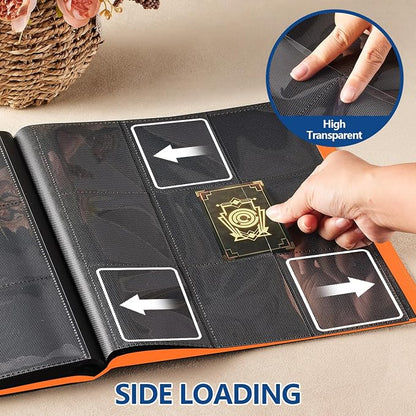 Card Binder, EDUDIIU 9 Pockets Premium Trading Card Binders, Cards Collection Binder Album, Side Loading Yugioh Holder Book for Sport, Football, Baseball Collector - Orange