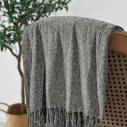 BOURINA Chenille Fluffy Throw Blanket with Decorative Fringe for Couch Cover Sofa Chair Blanket（50×60 Inches） Dark Grey