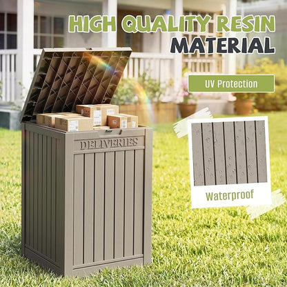 55 Gallon Outdoor Package Delivery Box Waterproof with Lockable, Weatherproof Secure Parcel Drop Box for Porch, Resin Outside Storage Boxes Grey
