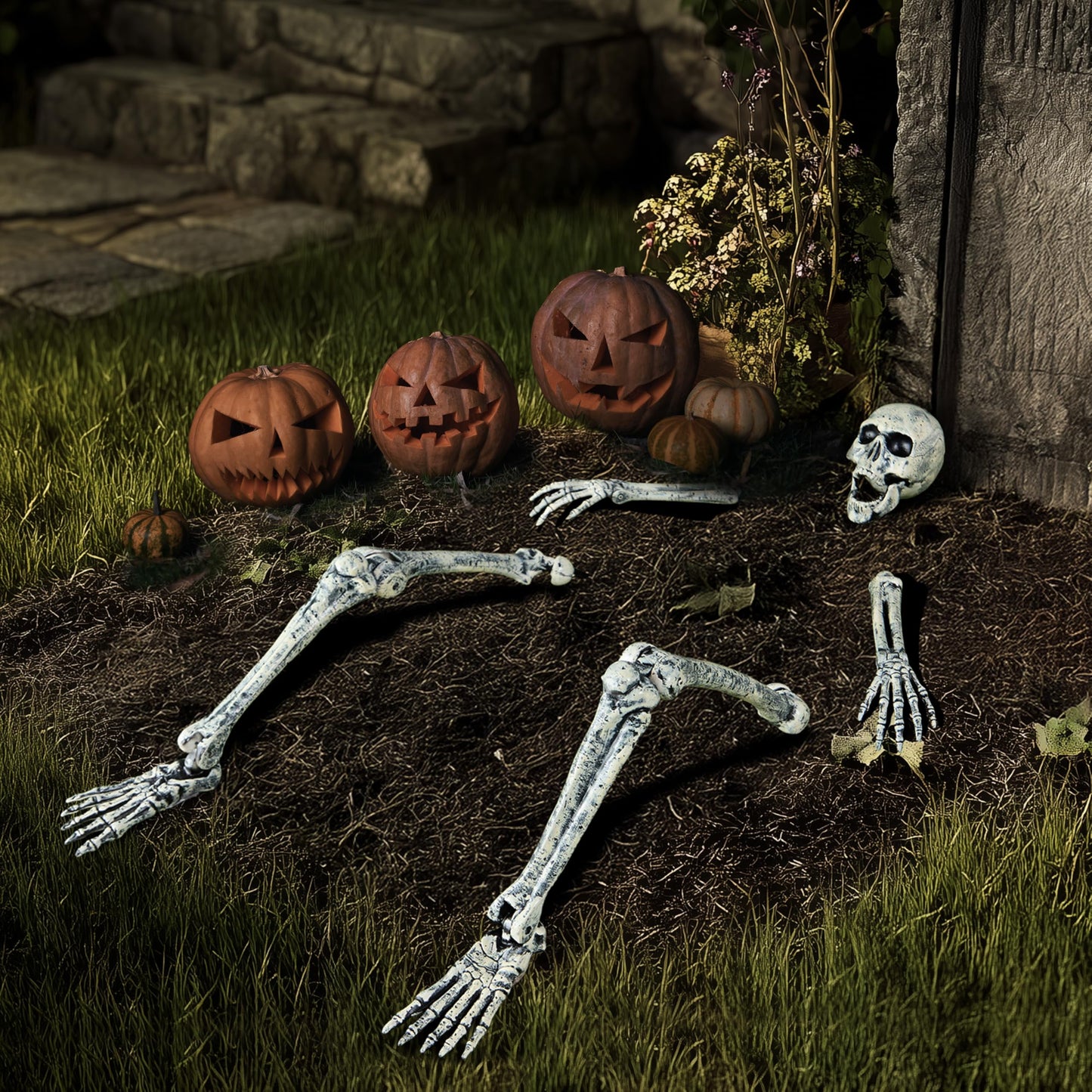 JOYIN 5 Pcs Halloween Skeleton Decorations Outdoor, Life Size Skeleton Yard Stakes, Groundbreaker Skulls Decor for Graveyard Yard Lawn Garden Ground Party Supplies