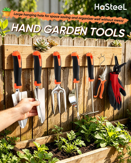 9-Piece Stainless Steel Garden Tools Set, HaSteeL Outdoors Gardening Hand Utensils Kit with Storage Bag, Rust Resistant, Heavy Duty, Gift for Women/Man/Gardeners