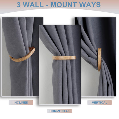 2Pcs Curtain Holdback,Premium Solid Aluminum Wall Mounted Curtain Tiebacks,Rust-Proof,Light Wood Grain