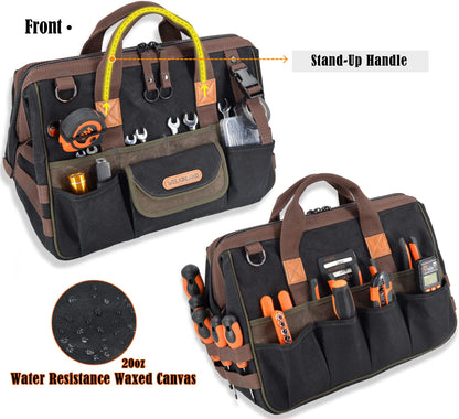 WELKINLAND 32-Pockets Waxed Canvas tool bag, Heavy-Duty Electrician tools bag, HVAC tool bags, Tool bag organizer, 16" Tools bag carrier for men, Tool bags for electricians
