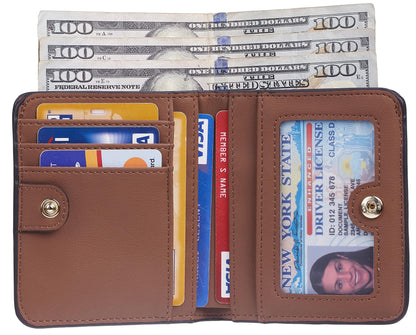 Toughergun Women’s Small Slim Leather Wallet with RFID Protection, Compact Bifold Mini Purse with Clear ID Window